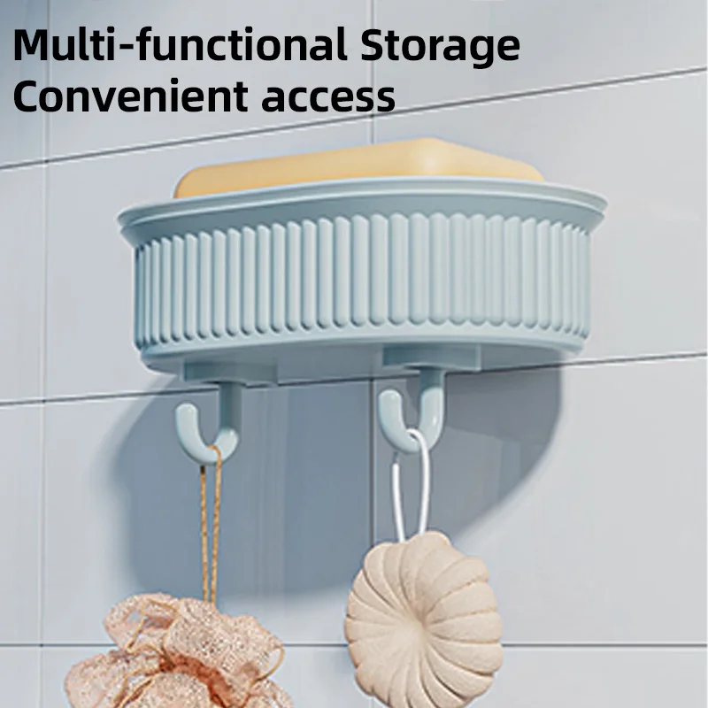

Roman Pillar Soap Box with Hooks – No-Punching Household Wall-Mounted, Bathroom Drainage Storage Rack, Shelf