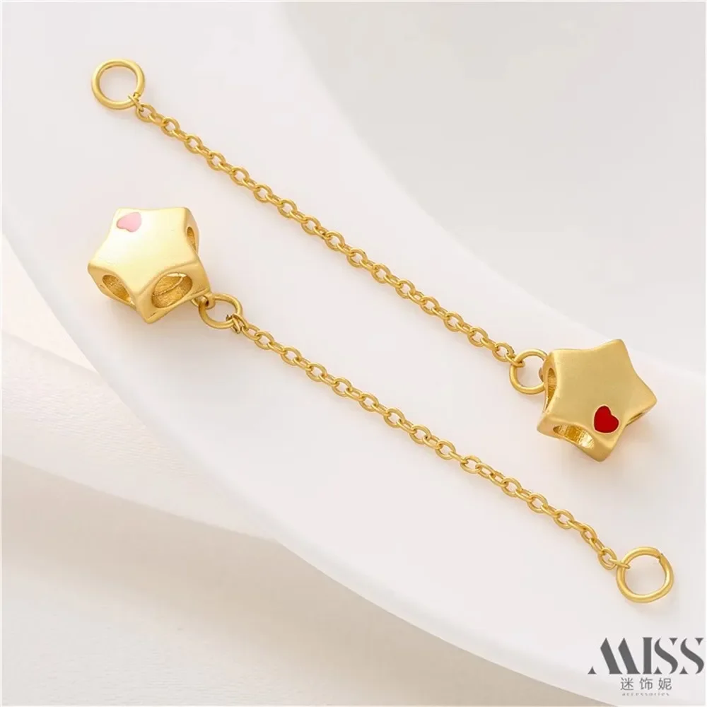 18K Gold-wrapped Pentagram Oil Drop Love Large Hole Bead Hanging Chain DIY Accessories Bracelet Hanging Chain Safety Chain