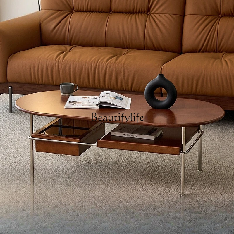 

Medieval solid wood coffee table small apartment living room household small table French retro