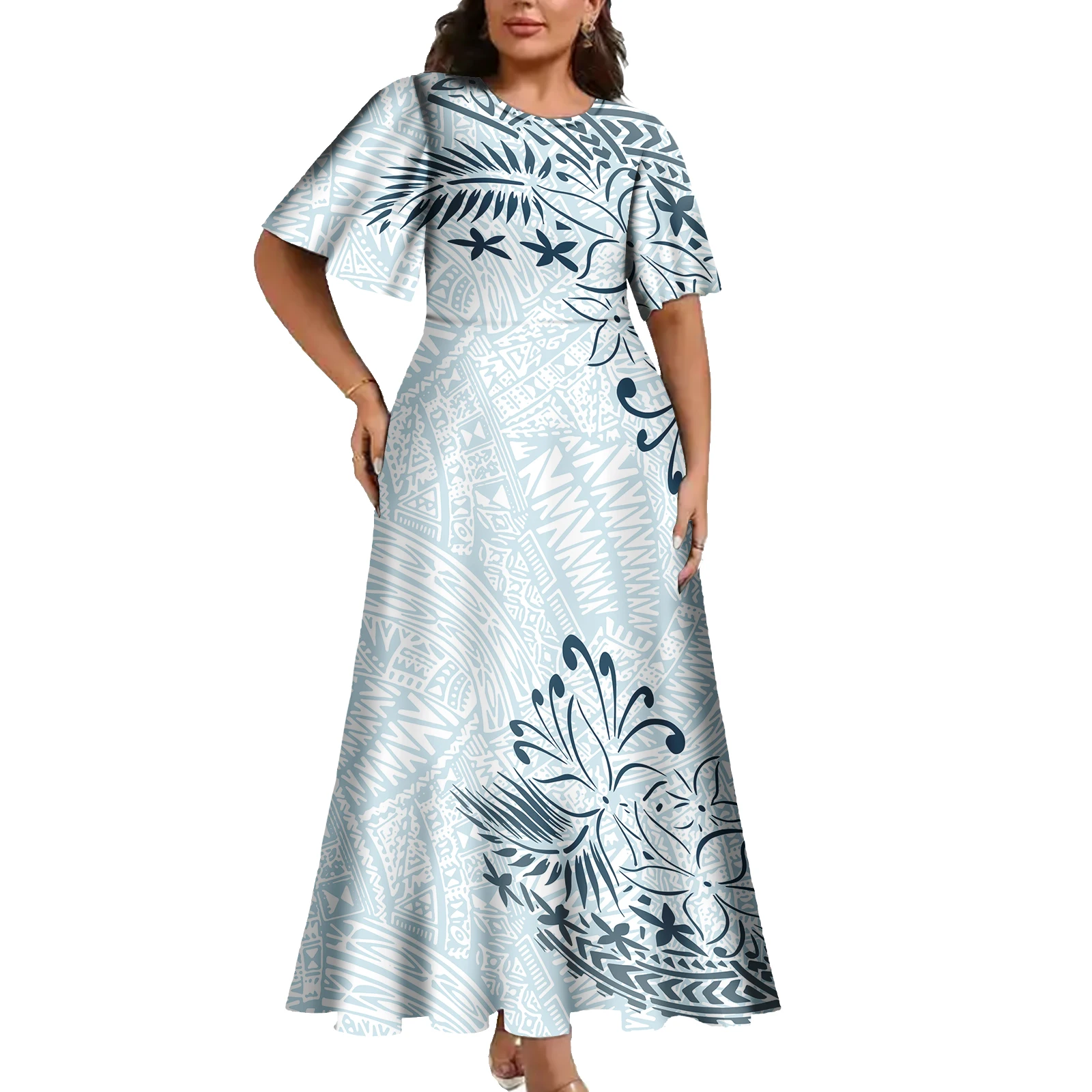 

Праздничная женская одежда в полинезийском племенном стиле: длинные платья с гавайским цветочным принтом, женское платье с расклешенными рукавами в самоанском стиле