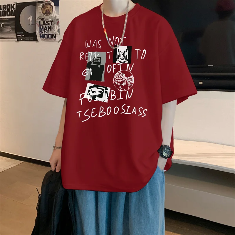 Men's T shirts Cotton Apricot 4XL Mens Summer Wear Oversized T-Shirt Letter Print Funny Casual Tee Shirts Male Clothes Big Size
