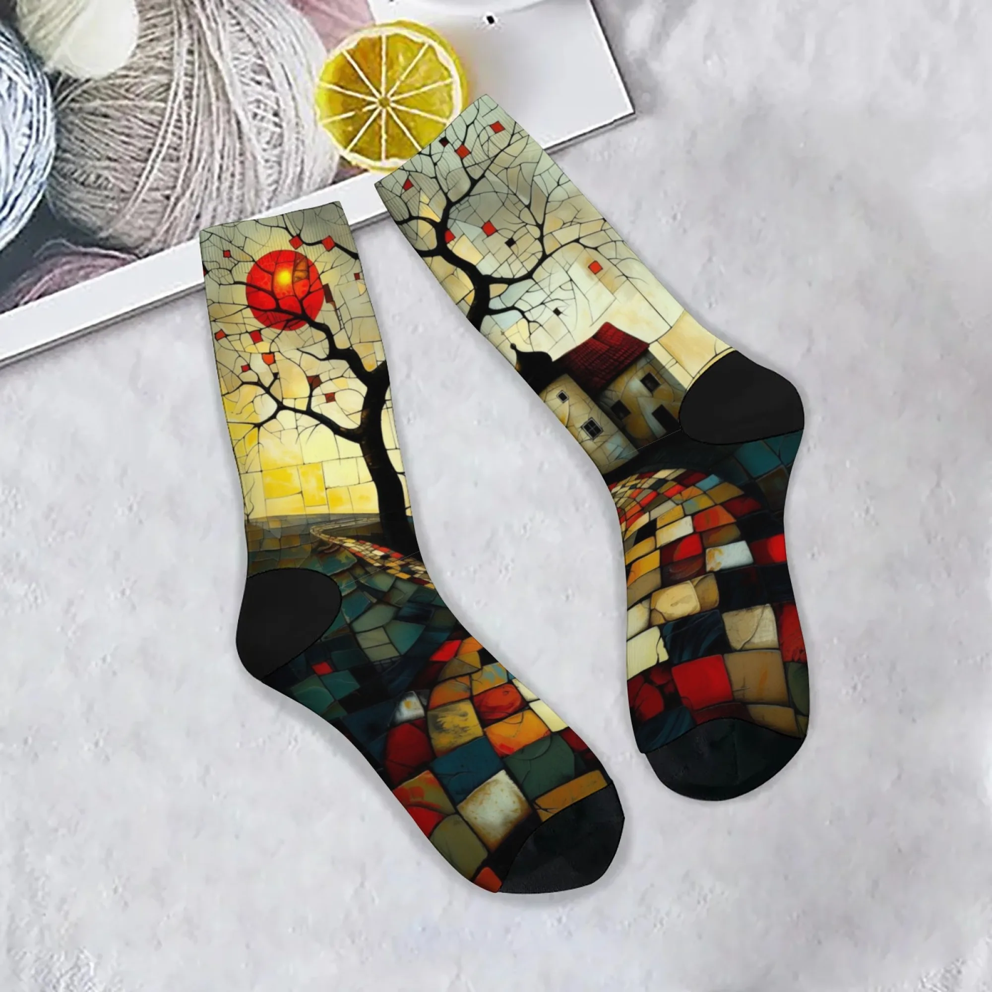 Socken mit Mosaik-Stil, bedruckt, warm, atmungsaktiv, rutschfest, Damensocken, Neuheit, lustig, niedlich, modische Socken, lässige Partygeschenke