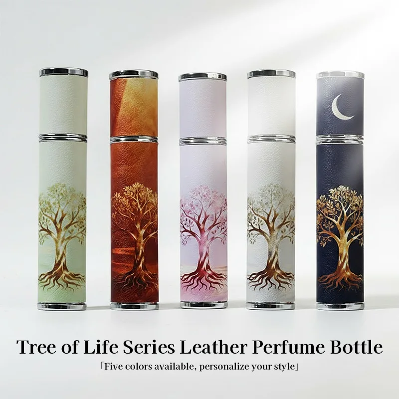Nachfüllbare Parfümflasche aus Leder der Tree of Life-Serie, 2025, neue 10 ml tragbare nachfüllbare Flasche mit Retro-Druck