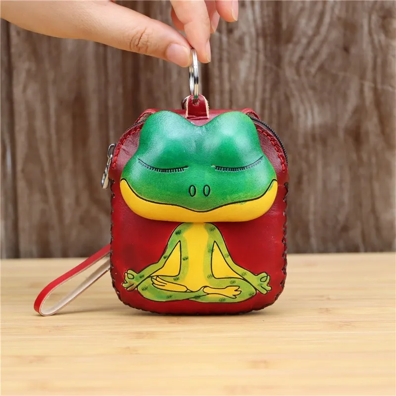 

Handmade Head Layer Cowhide Small Frog Coin Purse Bag Creative Cute Clutch Card Bag Birthday Gift