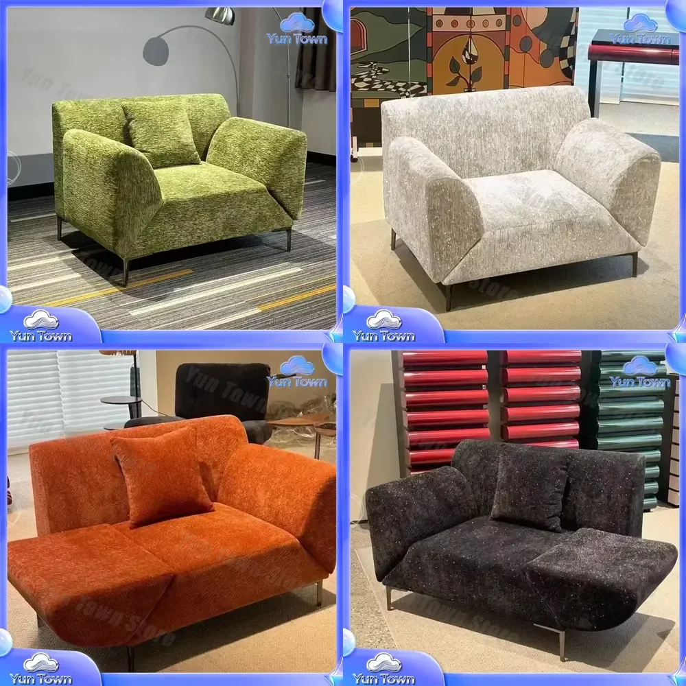 Modern Single Sofa with Avocado Green Texture Fabric for Wabi Sabi Light Luxury Curved Recliner Living Room Small Space