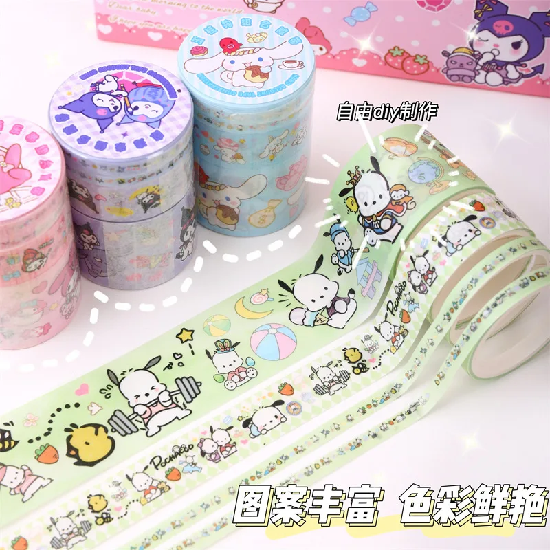 Sanrio Combines Handbook Tape Anime Tape Stickers With Girl Cute Creative Cartoons And Paper Tape Roll Girl Gift Box Decorations