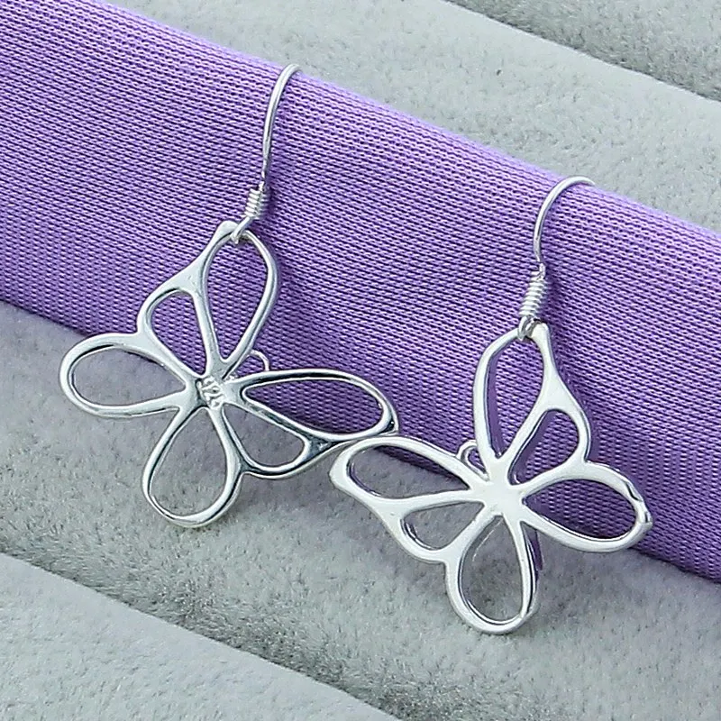 

925 Sterling Silver Simple Openwork Butterfly Earrings for Women Fashion Charm Wedding Party Gift Jewelry Christmas