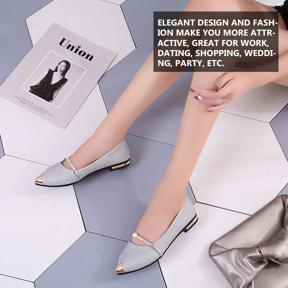 

Pearl Design Flats Comfortable Women Pumps Fashion Elegant Dressy Nude Shoes Single Shoe Silver Dating Shopping