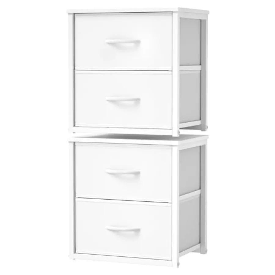 

2-Pack Stackable Storage Drawers 4 Drawers Total,White Closet Organizer with Wooden Top and Metal Frame, Freestanding or Stacka
