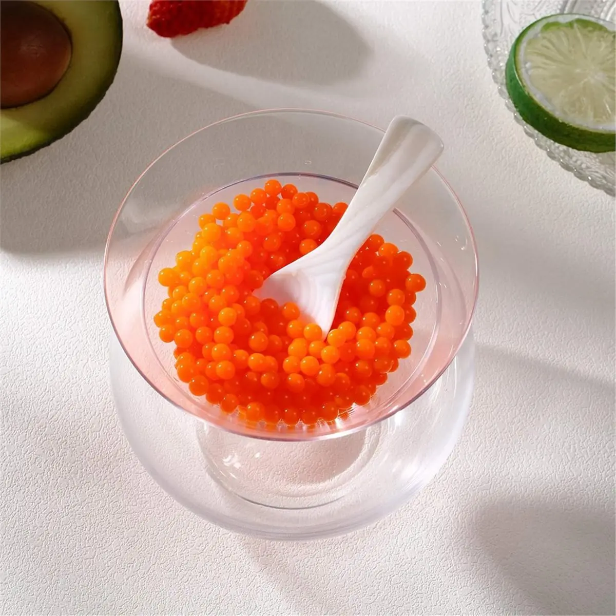 Glass Caviar Chiller Server Set Plus 6 Pcs 3.2 Inch Mother of Pearl Round Handle Spoons Caviar Serving Set