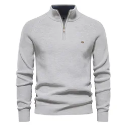 2023 Autumn/Winter New Men's Sweater Men's Long sleeved Zipper Stand up Neck Solid Color Versatile Casual Clothing