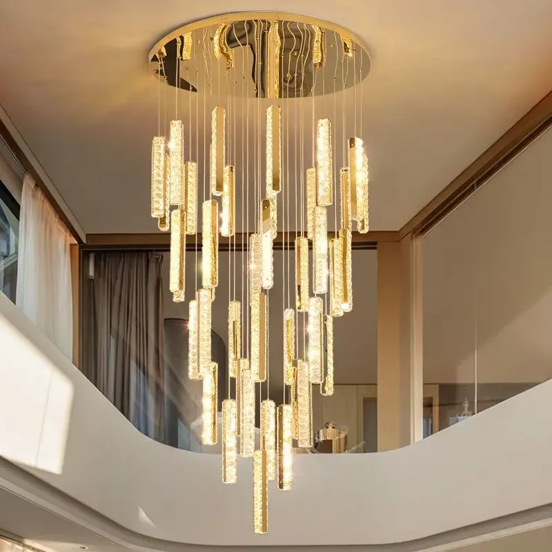 

Modern Nordic Luxury Crystal Chandelier Golden Silver LED Lamp Duplex Building Spiral Staircase Dining Room Art Pendant Light