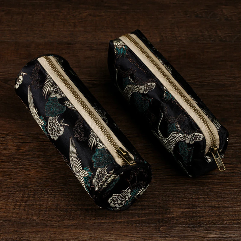 中国風の刺繍鉛筆ケースポータブル鉛筆ポーチ文具ペンバッグ高級メイクアップバッグ大容量化粧品バッグ