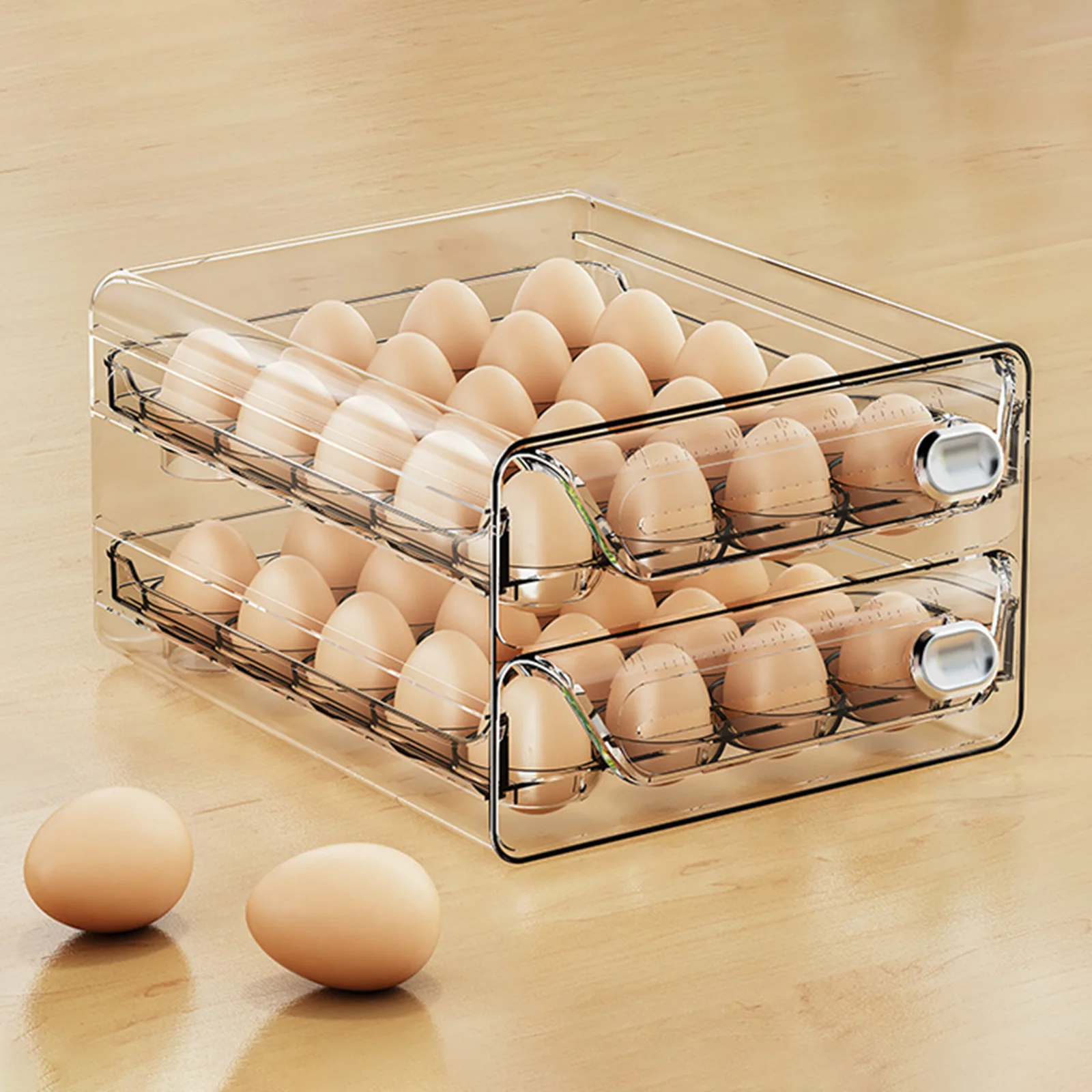 

Clear Double-Layer Drawer Egg Storage Box Stackable Egg Container for Refrigerator Specific Fresh-Keeping Box