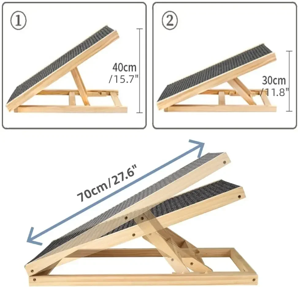 Car Dog Ladder Pet Ramp Solid Wooden Ladder Adjustable Pets Puppy Surface Accessories for Dog and Cat Easy Step To Bed Truck Car