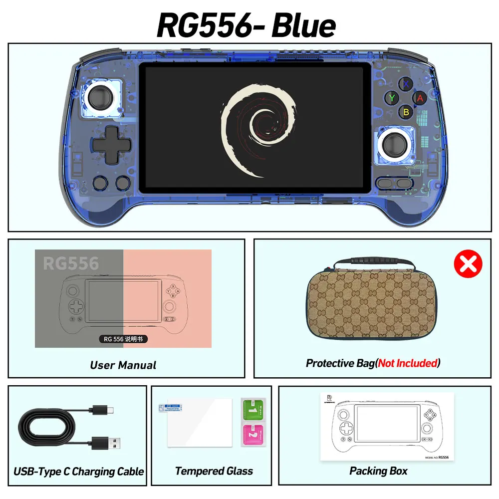 Anbernic RG556 Retro Handheld Gameconsole, 64-bit Android 13 systeem, Unisoc T820, 5,48 inch AMOLED scherm, Hall Joystick, Game Player