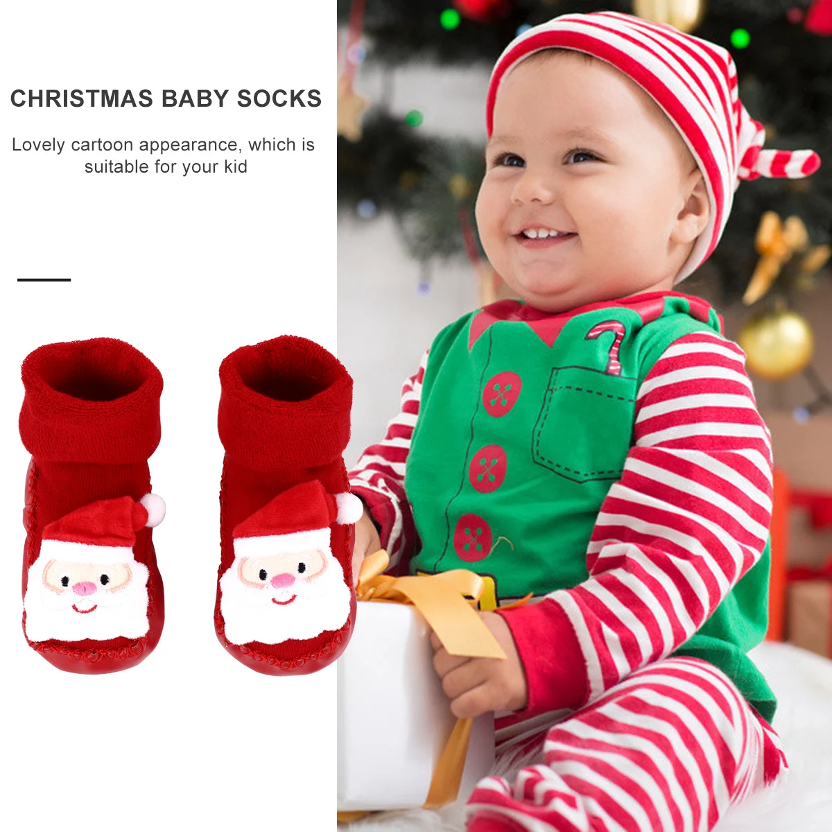 

1Pair Toddler Floor Socks Cute Christmas Design Anti-Skid Bottom Comfortable Cotton Socks for Baby Girls Boys Indoor Walking