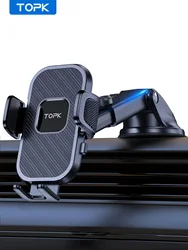 TOPK D38-X Car Phone Holder, Adjustable Car Phone Mount Cradle 360° Rotation Strong Sticky Gel Pad for Car Dashboard/Windscreen