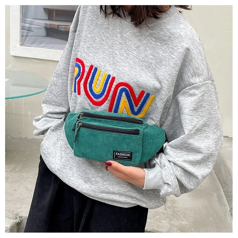 Corduroy Women\'s Waist Bag Small Canvas Ladies Shoulder Crossbody Bags for Women 2023 Fanny Pack Fashion Phone Female Chest Bag