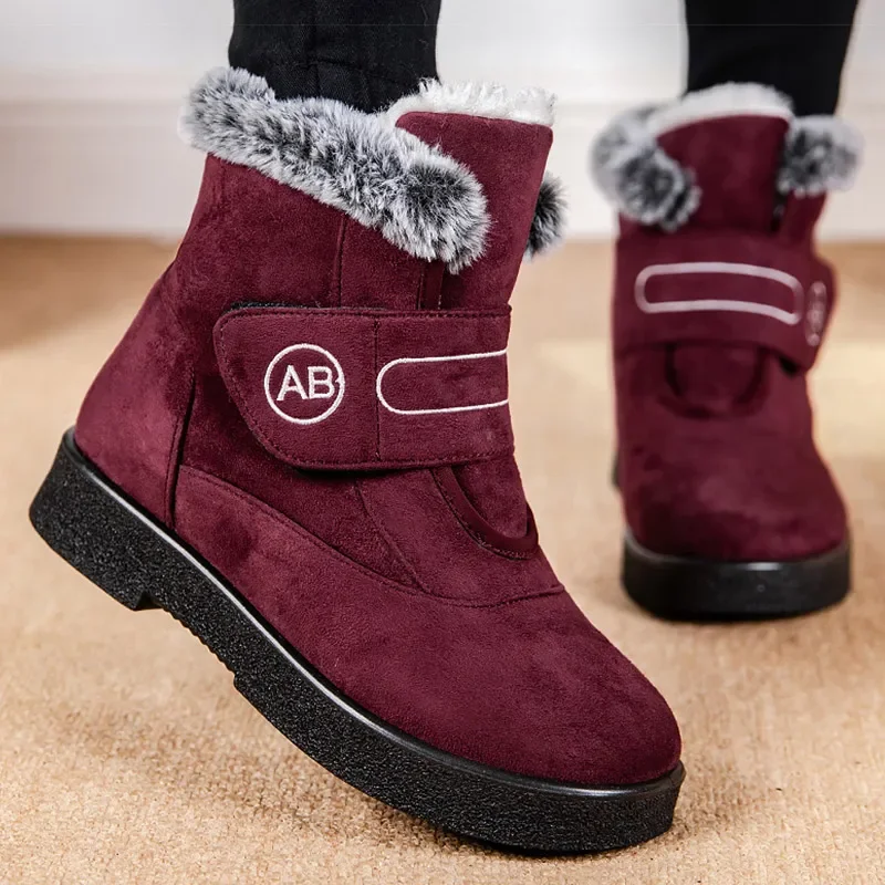 Women's Snow Boots Warm Faux Fur Ankle Boots for Winter Outdoor Non-slip Low Heel Casual Short Boots Plus Size 44 Botines Mujer