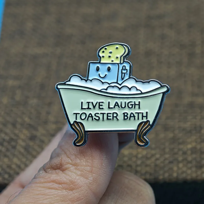 Live Laugh Toaster Bath Enamel Pin Cute Bread Lapel Pin Funny Bathroom Humor Lapel Pin Gift For Friends