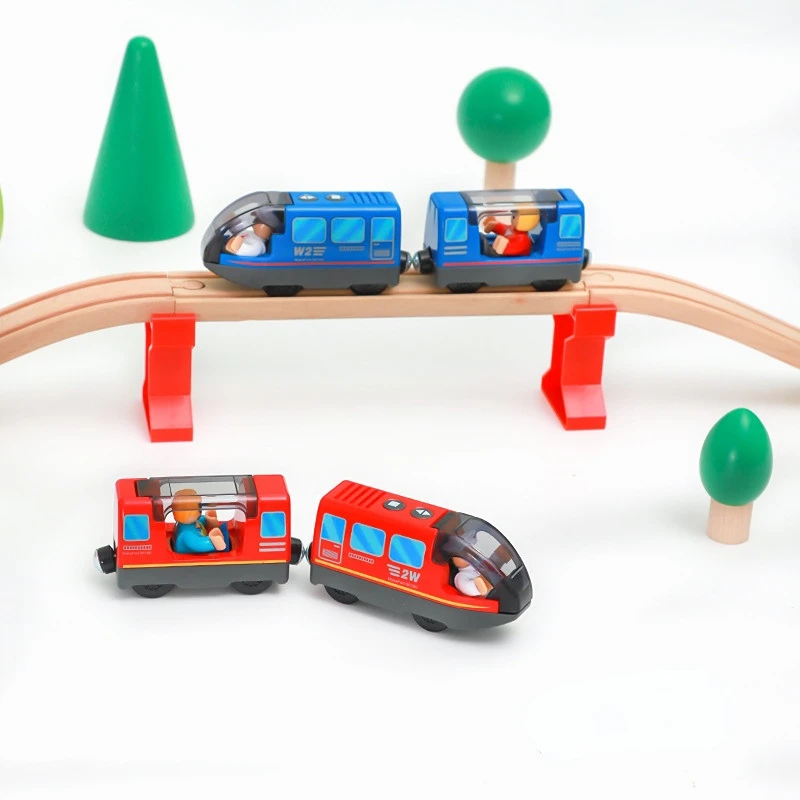 Battery Operated Kids Electric Train Set Diecast Magnetic Locomotive Slot Toy Fit for Wooden Train Rail Track Toys Kids Gifts