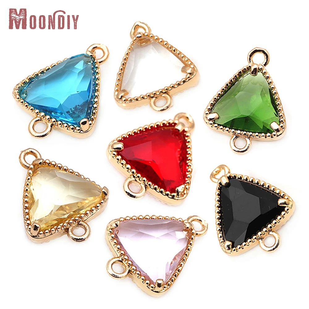 10 قطعة النحاس 18K الذهب اللون النحاس والزجاج 2 ثقوب مثلث الشكل ربط Charms المعلقات قلادة أقراط مجوهرات اكسسوارات