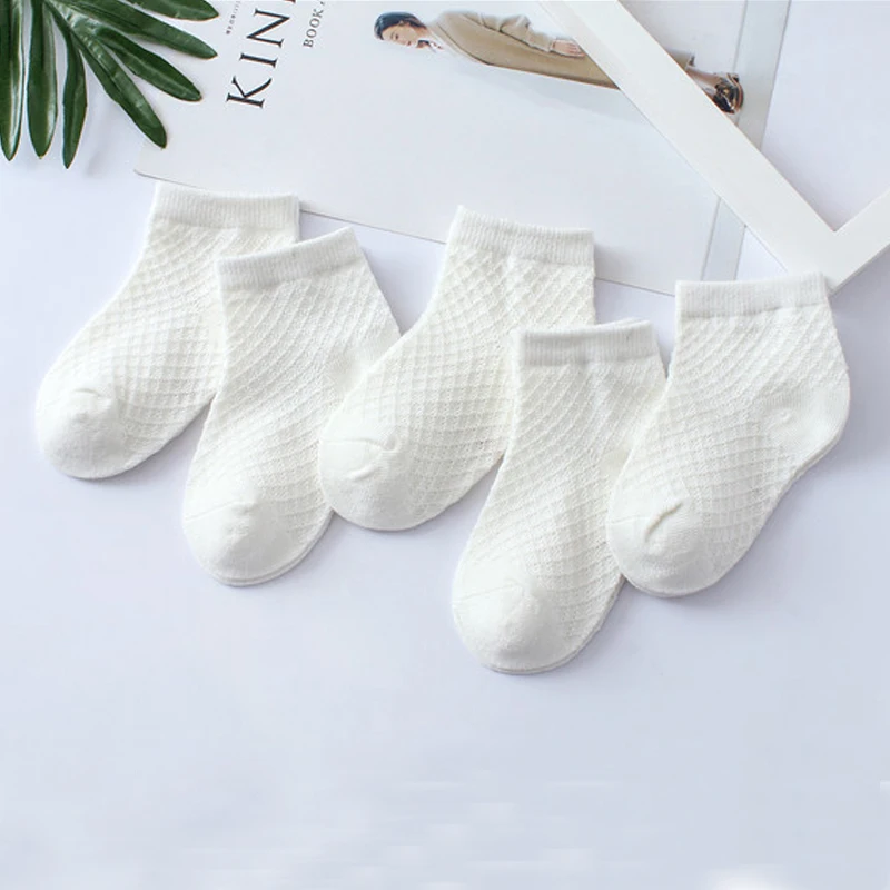 Summer White Mesh Children Cotton Socks Boys Girls Sports socks Spring Baby Skin-friendly Cotton socks  5Pairs