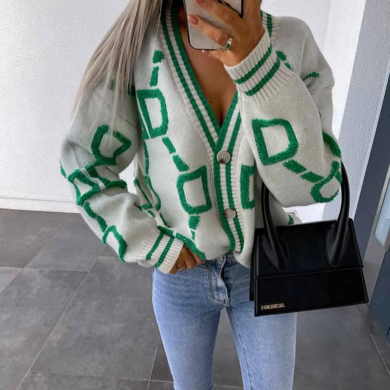 Women Autumn Winter New Loose Knitted Cardigan Casual V-neck Drop-shoulder Sleeve Sweater Coat Female Chic Crochet Outerwear