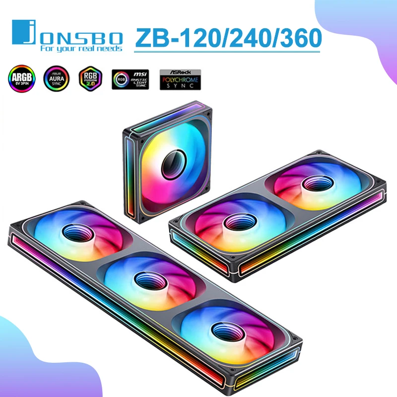 Jonsbo ZB-120/240/360 Combined Case Fan 360 Four Sided Thousand Layer Mirror 120mm PWM CPU Cooling Fan ZB-240BR ARGB Reverse Fan