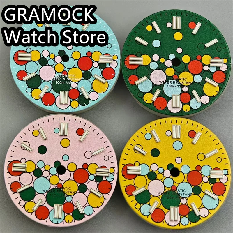 Gramock 29mm sterile uhr zifferblatt grün leuchtend fit nh35 nh36 eta2836 pt5000 mingzhu dg2813 miyota 821a Uhrwerk