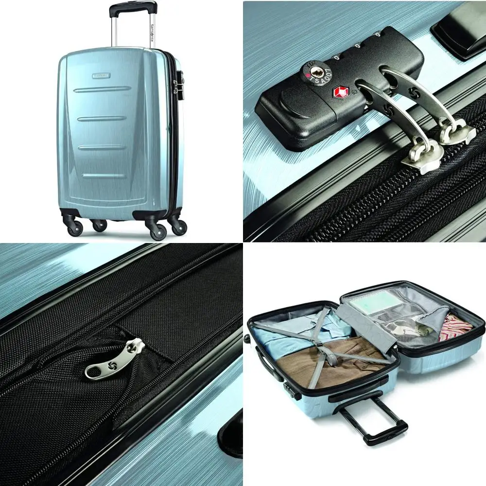 Carry-On Spinner Luggage with Hardside, Ice Blue, 20-Inch, Lightweight and Durable for Travel