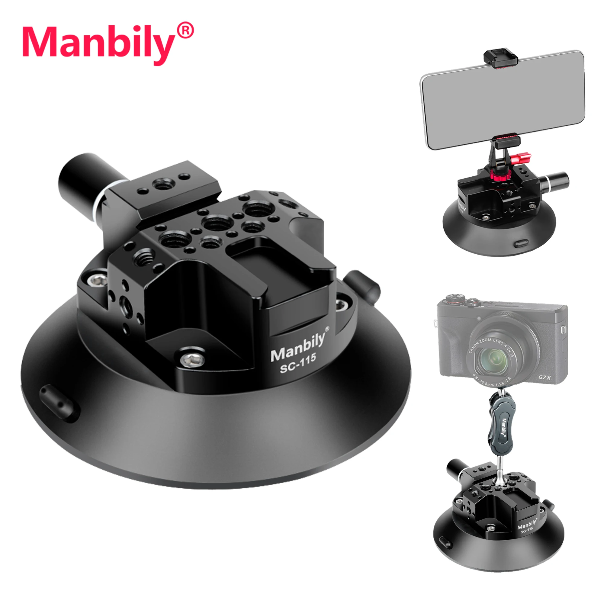 Manbily Adjustable Arm  Suction Cup Phone Holder For Car Windshield Air Vent Bracket For iPhone Samsung