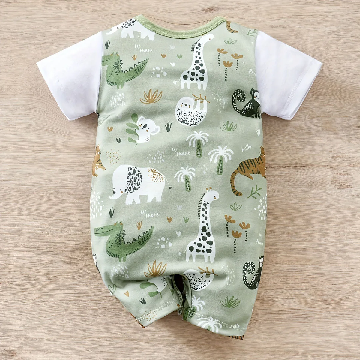 IURNXB Adorable Infant Zoo Animal Print Romper for Boy Newborn Baby Faux Two-Piece Bodysuit with Short Sleeves Casual Play Wear