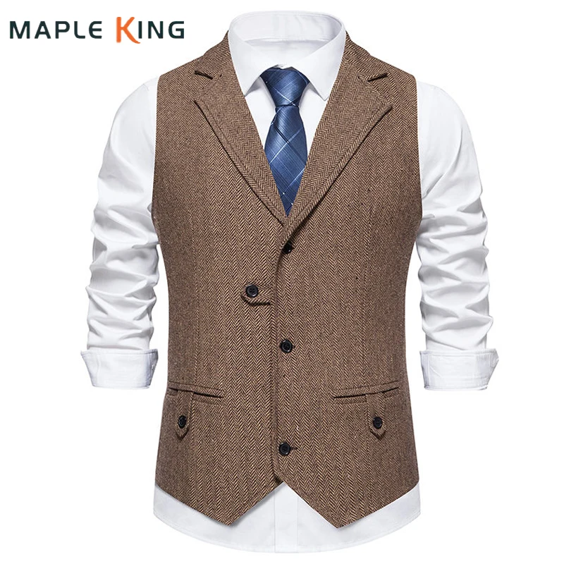 

Sleeveless Vest Men Waistcoat 2023 Vinatge Buttons Designer Tweed Chaleco Formal Mariage Homme Business Social Mens Suit Vest