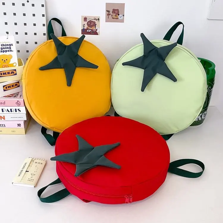 Women's Cute Tomato-Shaped Backpack, Novelty Fruit Design Casual Daypack, Lightweight Fun Mini Bag for School & Travel