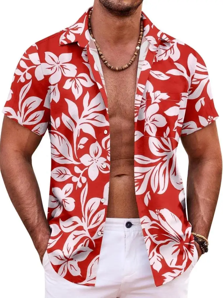 

Men's Shirt Short Sleeve Hawaiian Coconut Tree Print Button Shirt Summer BeachShirt Camping Shirt Short Sleeve Men's Dress Shirt