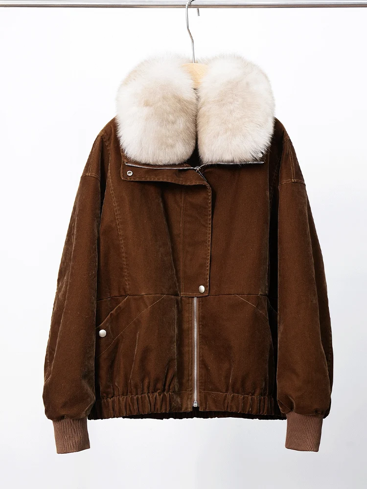 جديد الشتاء المرأة أوزة أسفل سترة الدنيم سترة الطبيعية ريال فوكس الفراء طوق أبلى معاطف الإناث الفاخرة #2