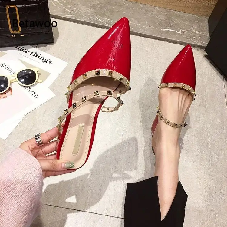2026  Vintage Style Rivet Mule Flats, Pointed Toe Low Heel Slides, Multiple Colors Available