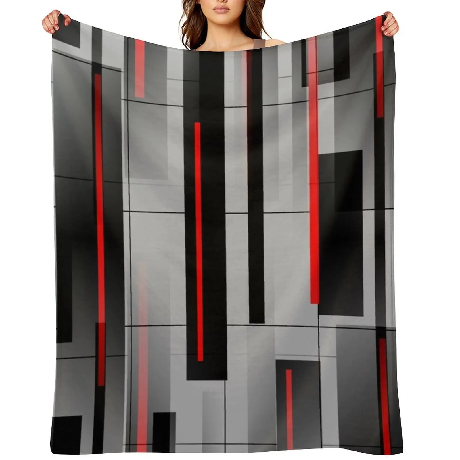 

Off The Grid - Minimal Abstract - Red, Black, Gray Throw Blanket Furrys Soft Beds Blankets Sofas Of Decoration Polar Blankets