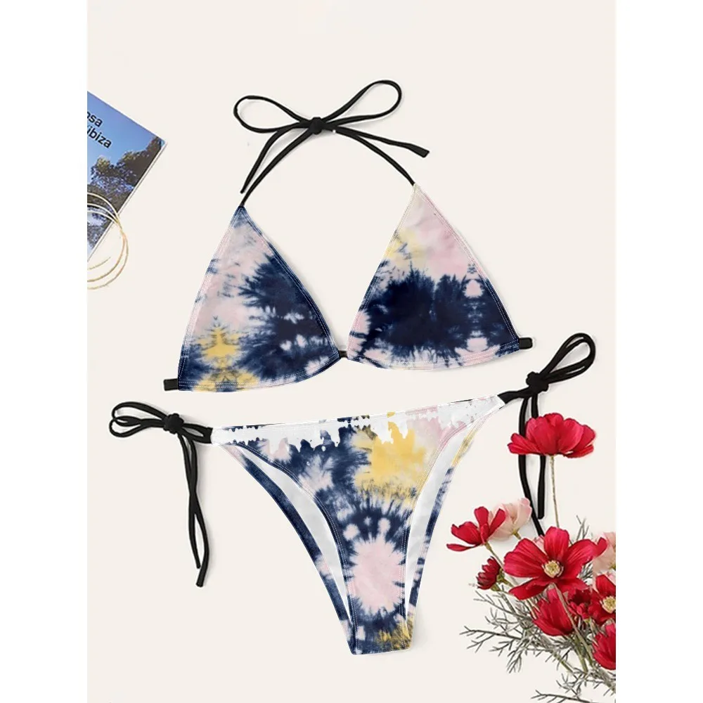 

Women Sexy Bikini Sets ​​​Psychedelic Cupshe Watercolor High Waist Quick Dry Beachwear Pool Essential Micro Bikini Swimsuits