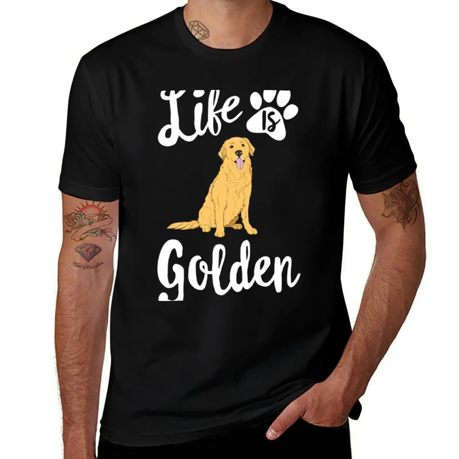 

Life Is Golden Retriever Dog Puppy Rescue Owner Adopt Mama T-Shirt t shirt man casual cotton t shirt pack T-shirt