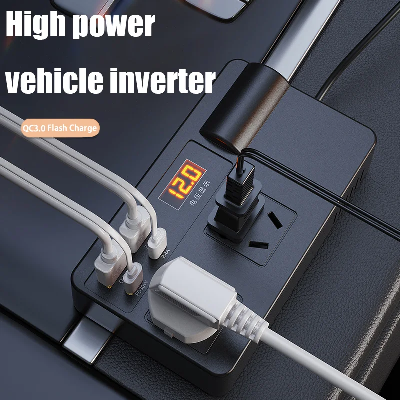 Car Inverter Power Adapter Voltage Detection DC 12V/24V to AC 220V USB/PD/Type-C Chargers Converter 200W QC 3.0 ON/OFF Switch