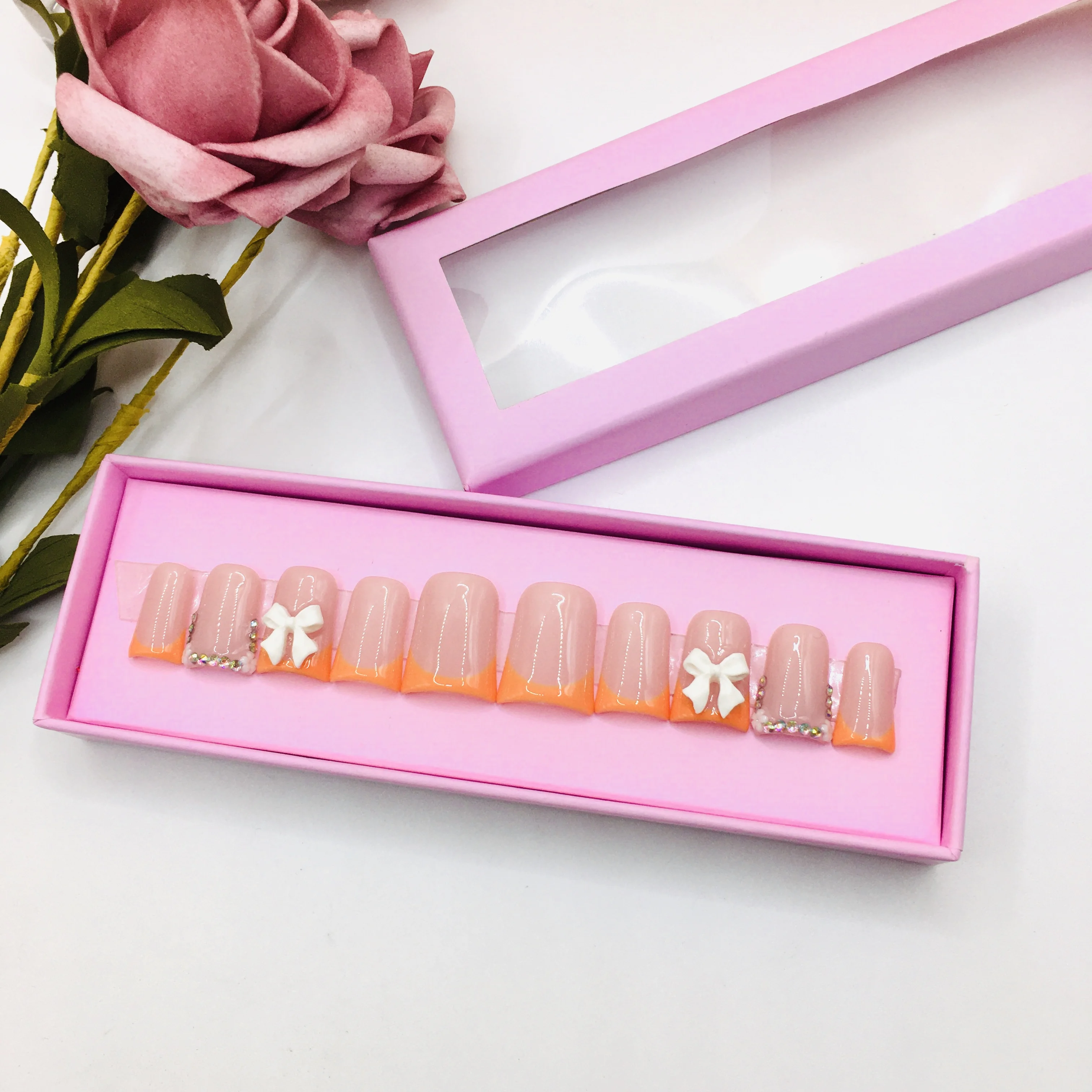 

New Arrival Short Duck Handmade Acrylic False Nails Customizable Pink Packaging Artificial Fingernails