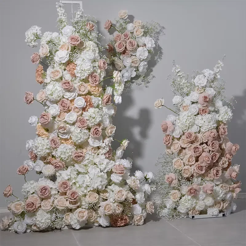 Artificial Rose Wall Panel White Brown Floral Arrangement Home Decor Ikebana Style High Quality Faux Flower Row for Living