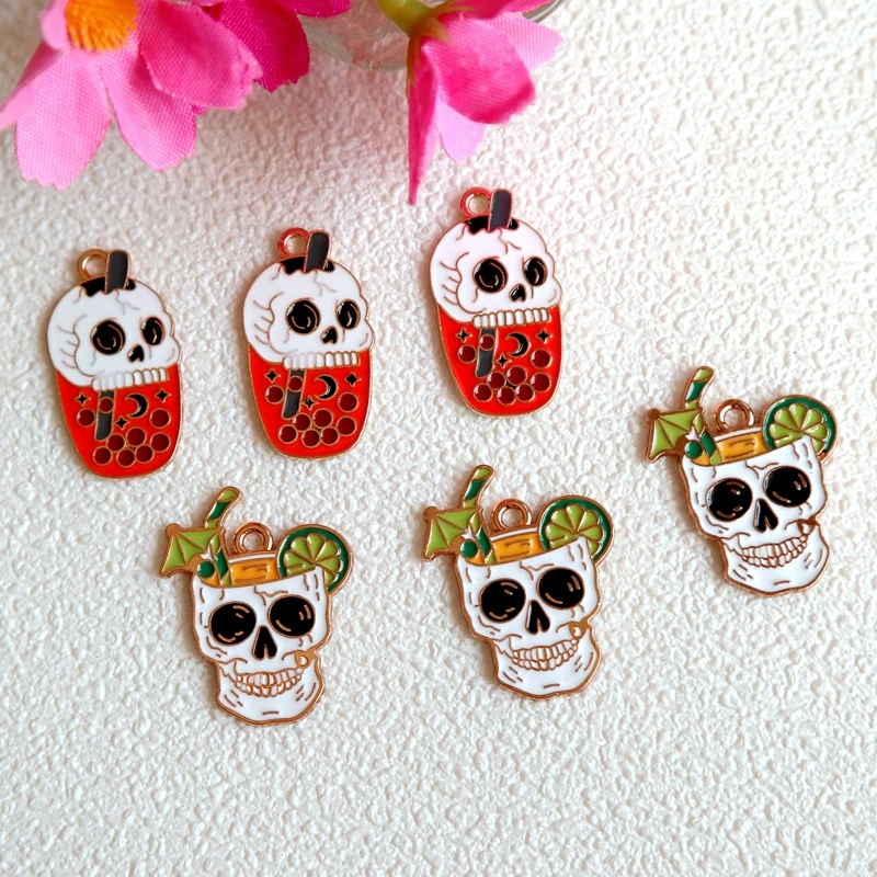 10 pezzi più grandi carnevale gotico scheletro succo ciondolo in metallo Halloween smalto lega charms collana fai da te braccialetto portachiavi accessorio