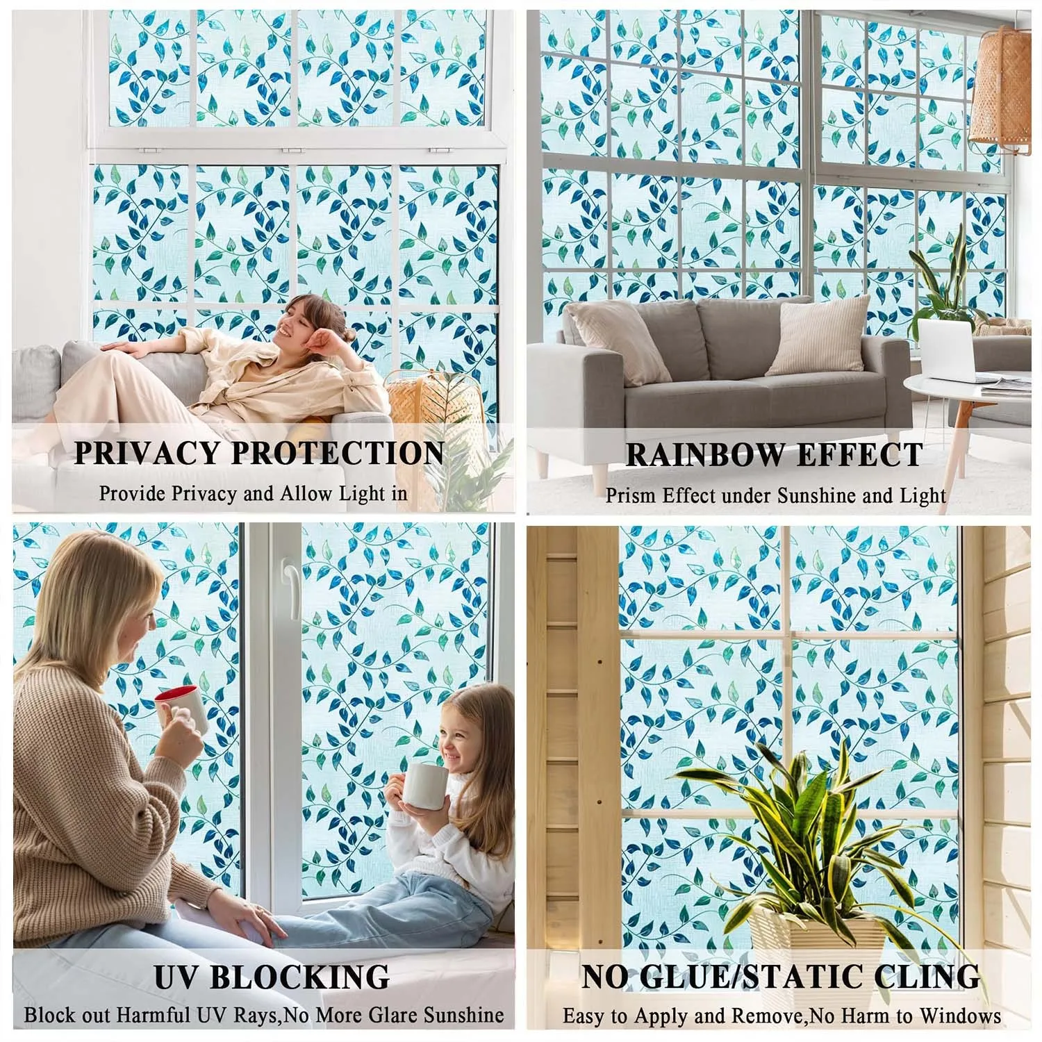 Glass Window Film Window Privacy Film Frosted Window Vinyl 3D Decorative Window Decals Non Adhesive for Bathroom Living Room