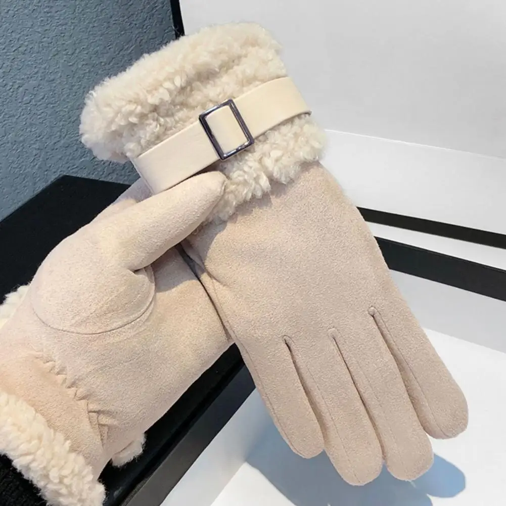 Waterproof Gloves Women Women’s Faux Suede Gloves with Faux Fur Cuff Winter Warm Fleece Lined Touchscreen Mittens for Women
