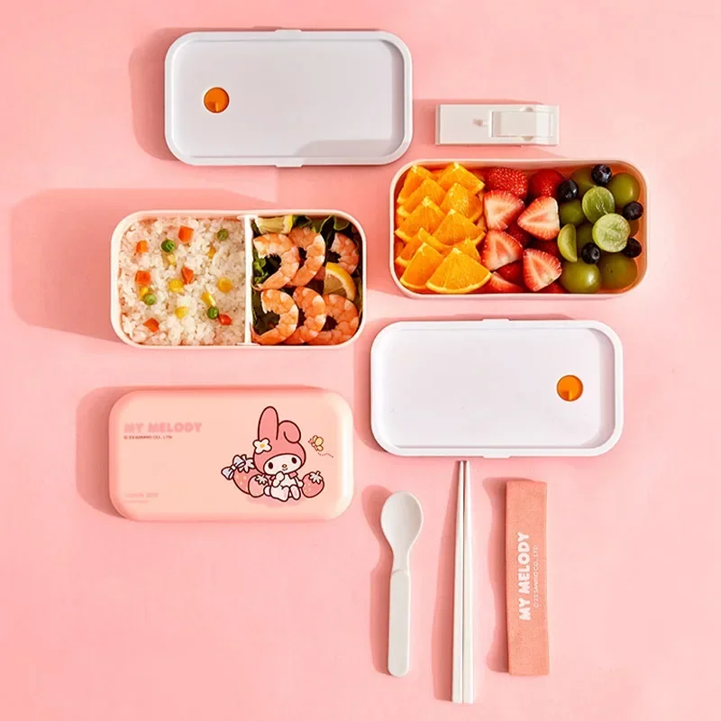 Sanrio Kawaii Hello Kitty Lunch Box Cinnamoroll Cartoon Students Large Capacity Double Decked Lunch Box Microwave Oven Heatable