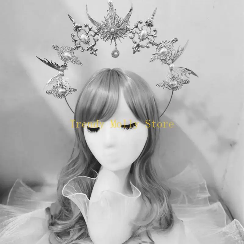 

N5KB Crown Mary Crown Headband Baroque Headwear Cosplay Photo Props